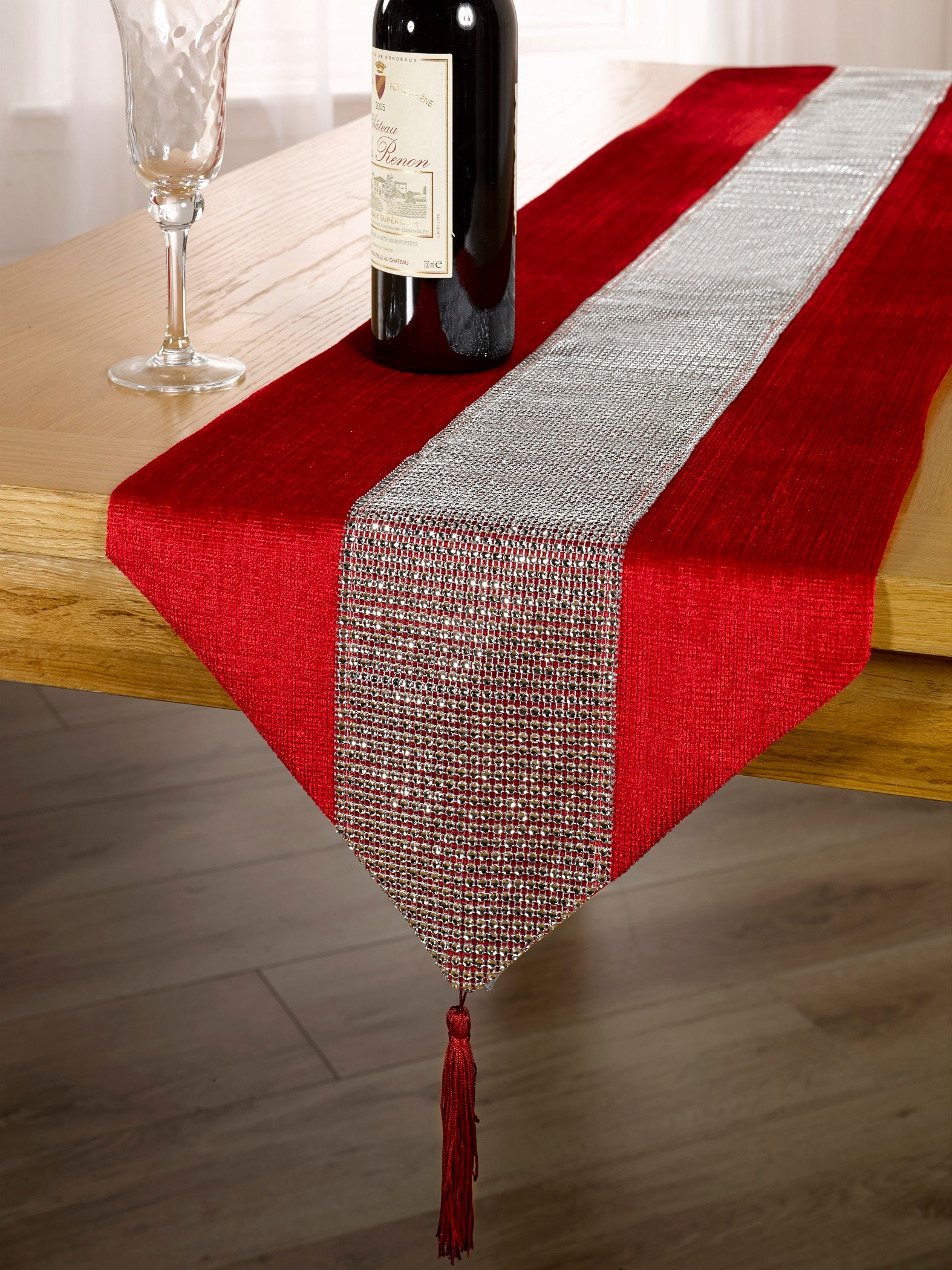 Waterside 7pc Velvet Red Diamante Runner Set
