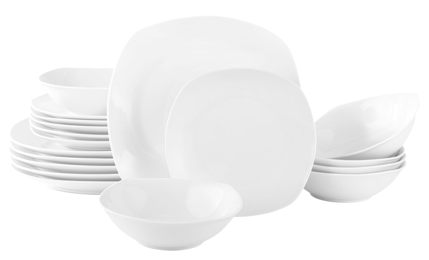 Waterside White Square Porcelain Dinner Set, 18 Pieces