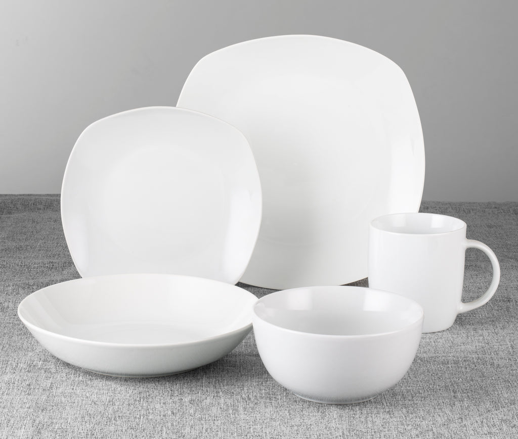 Waterside White Square & Coupe Mix&Match Porcelain Dinnerware Set, 30 Pieces