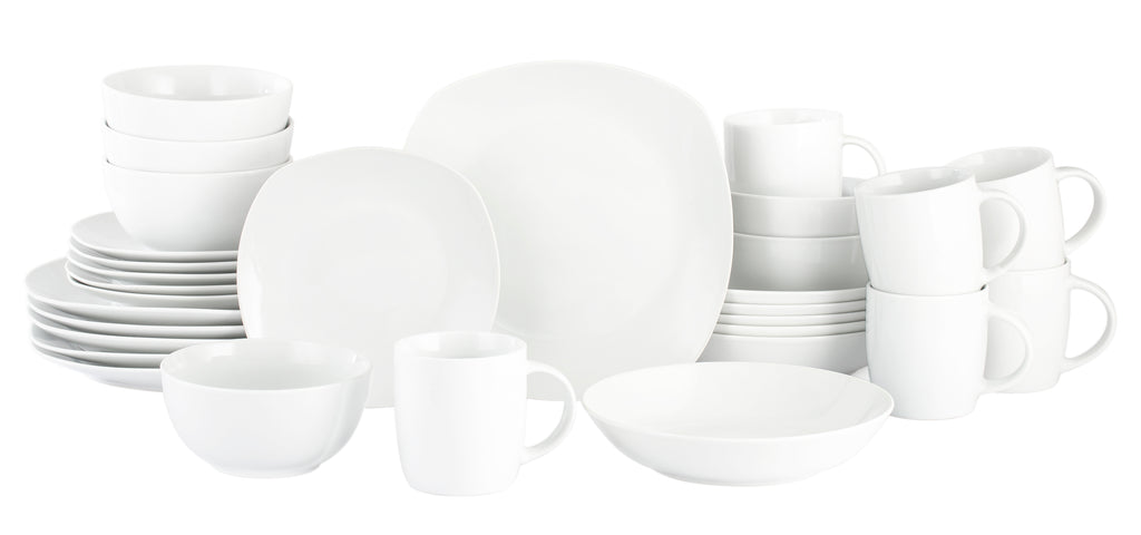 Waterside White Square & Coupe Mix&Match Porcelain Dinnerware Set, 30 Pieces