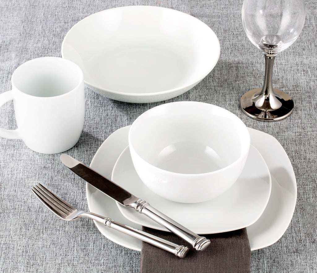 Waterside White Square & Coupe Mix&Match Porcelain Dinnerware Set, 30 Pieces