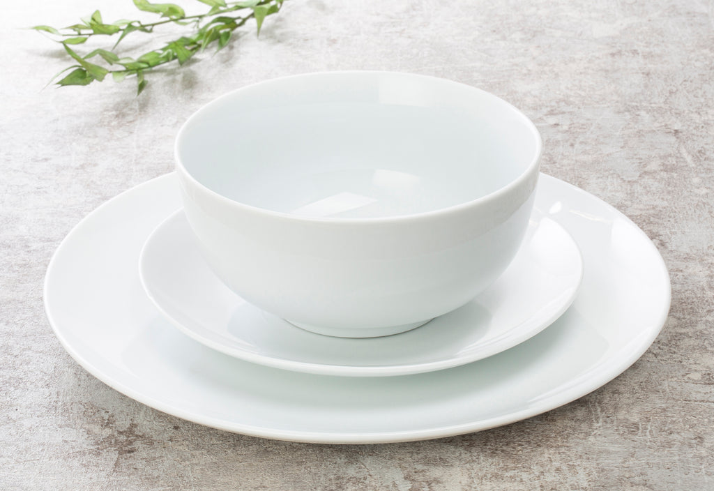 Waterside Premium Super White Dinnerware Set, 18 Pieces - 6 Dinner Plates, Side Plates & Deep Bowls