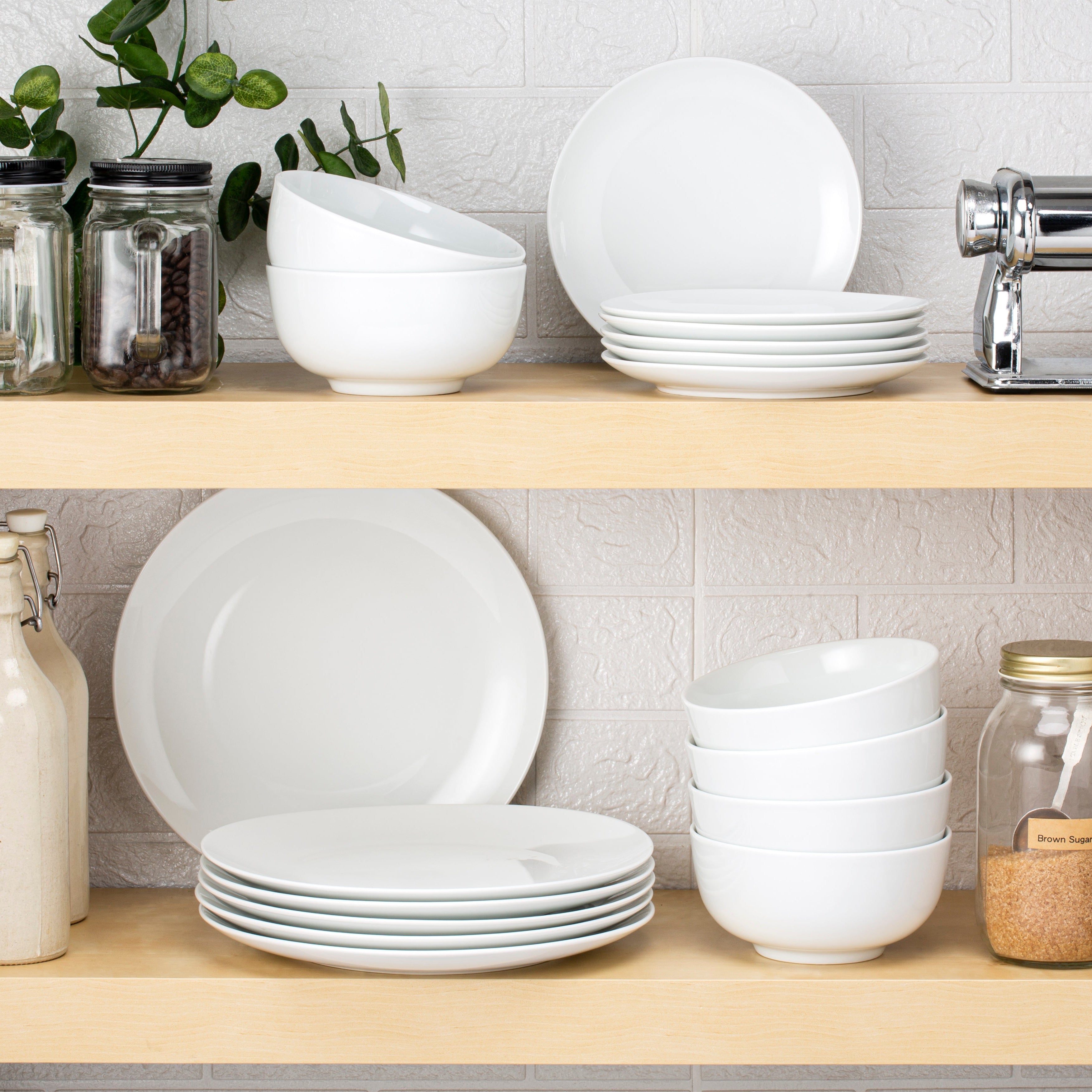 Waterside Premium Super White Dinnerware Set, 18 Pieces - 6 Dinner Plates, Side Plates & Deep Bowls