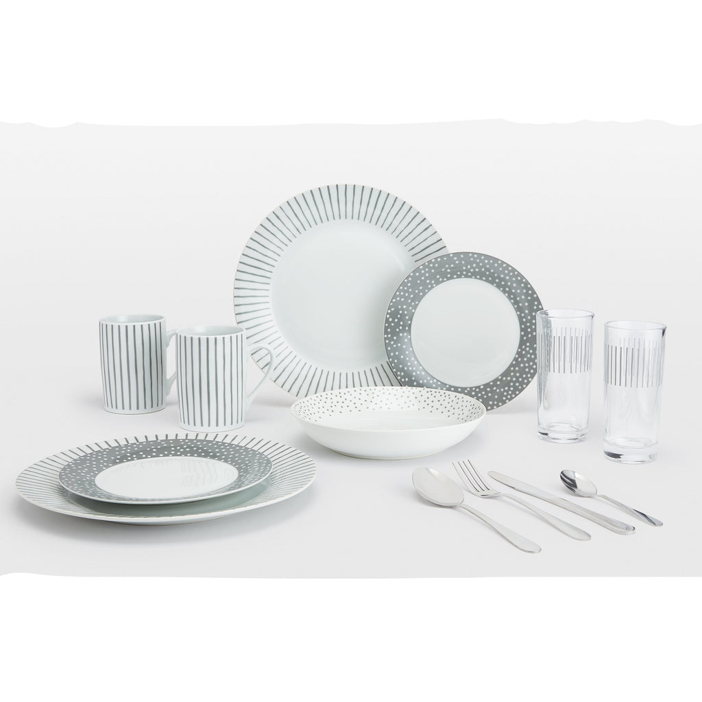 Waterside 36pc Combination Tableware Set; Porcelain, Glassware & Cutlery