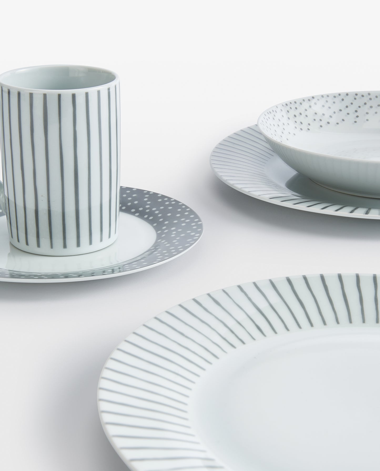 Grey Stripe Combination Tableware Set, Porcelain, Glassware & Cutlery, 36 Pieces