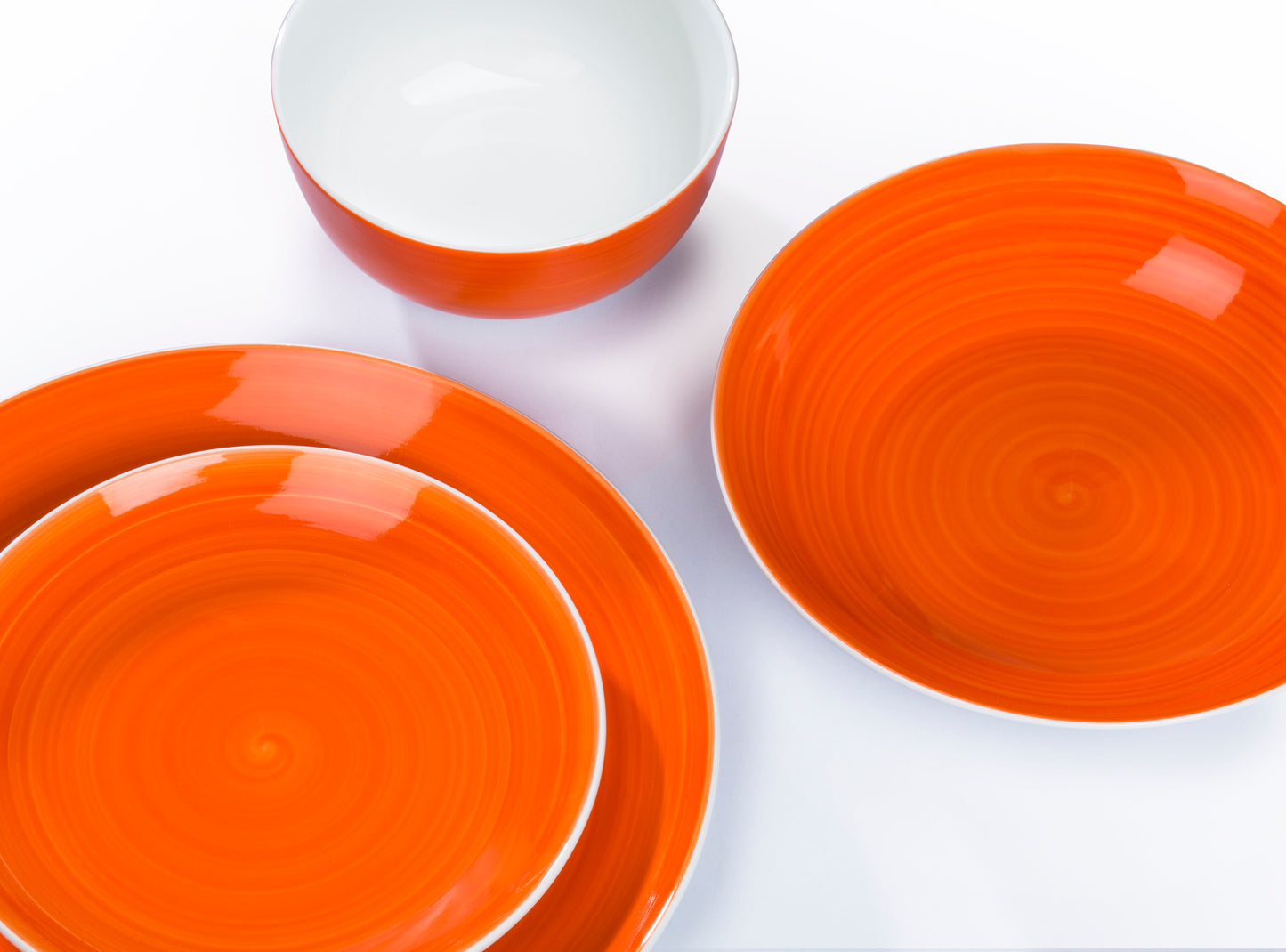 Flame Orange Porcelain Spin Wash Dinnerware Set, 16 Pieces