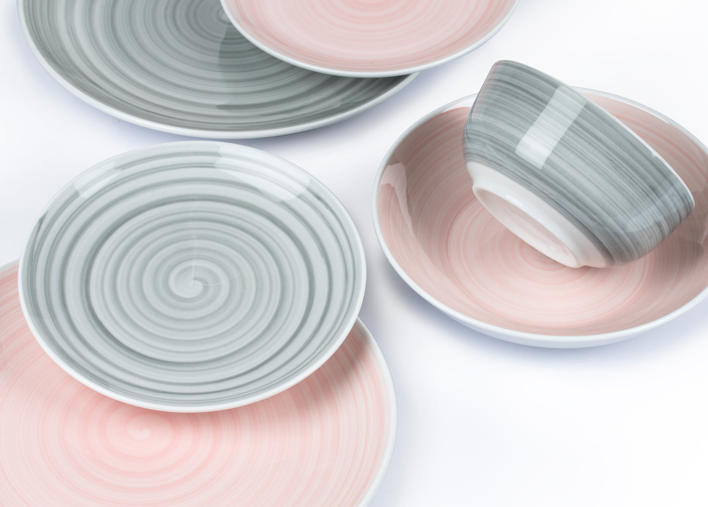 Spinwash Pink & Grey Porcelain Dinnerware Set, 24 Pieces