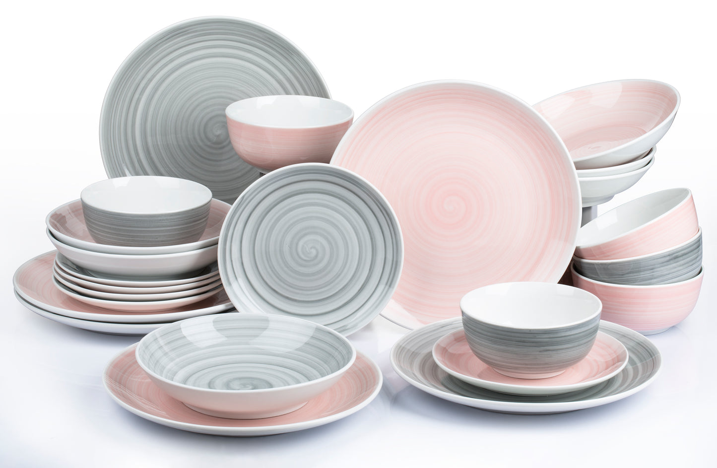 Spinwash Pink & Grey Porcelain Dinnerware Set, 24 Pieces