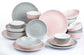 Spinwash Pink & Grey Porcelain Dinnerware Set, 24 Pieces