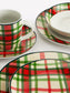 Green Tartan Porcelain Dinnerware Set, 30 Pieces