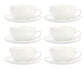 Large Cappuccino Porcelain Cups & Saucers, 6 Pieces