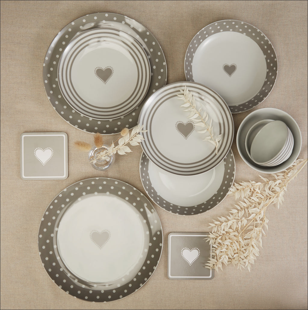 80pc Waterside Grey Heart Combination Tableware Set; Porcelain, Placemats and Cutlery