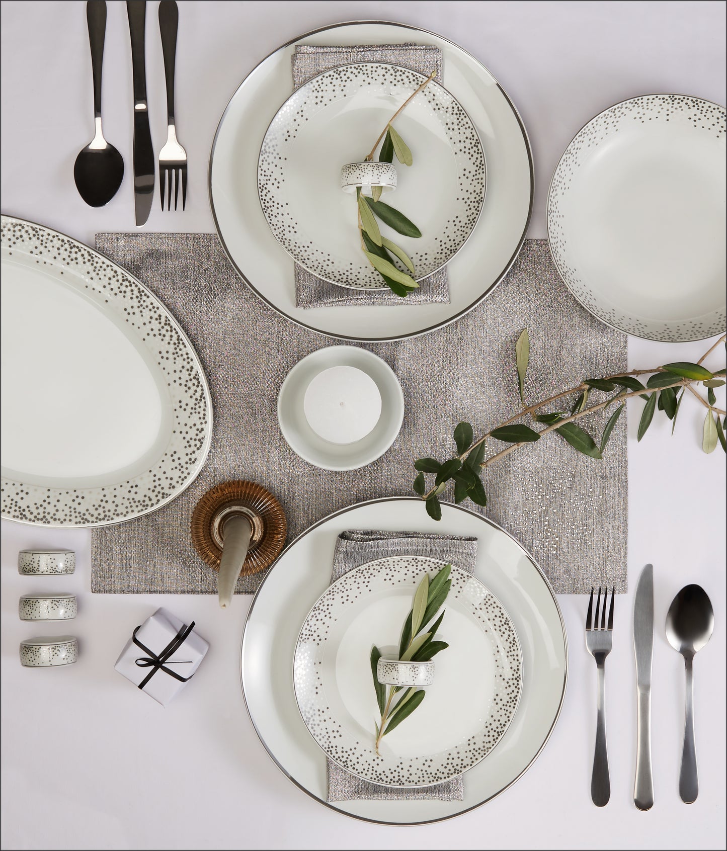 Platinum Sparkle Porcelain Combo Set, 50 Pieces